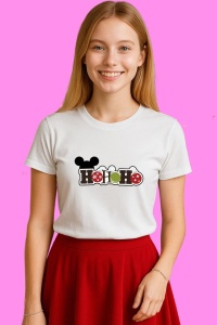 Tricou Ho Ho Ho Mickey Ornament, din bumbac 100%, tricou alb, Copii | Dama | Barbat - Img 3