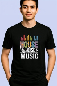 Tricou House Music Bara Sunet Colorata, Copii | Dama | Barbat, culoare negru - Img 2