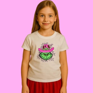 Tricou Howdy Grinch Guy Christmas Cowboy, din bumbac 100%, tricou alb, Copii | Dama | Barbat - Img 2