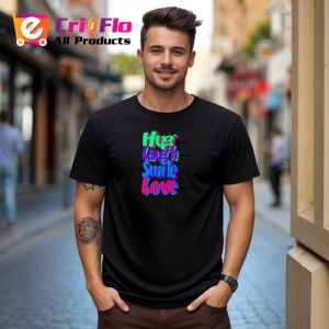 Tricou Hug Laugh Smile Love Text Colorat V1, din bumbac 100%, tricou negru Copii | Dama | Barbat - Img 5
