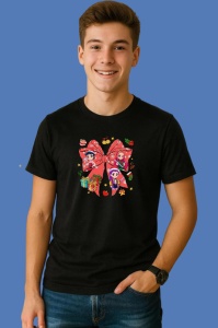 Tricou Huntrix K Pop Hunters Demon Colaj Mini Personaje Festive, din bumbac 100%, tricou negru, Copii | Dama | Barbat - Img 3