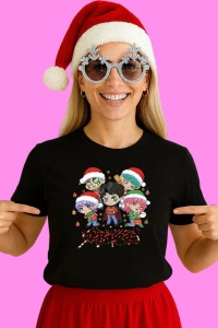 Tricou Huntrix K Pop Hunters Demon Copii Merry Christmas Grup Ilustratie, din bumbac 100%, tricou negru, Copii | Dama | Barbat - Img 3