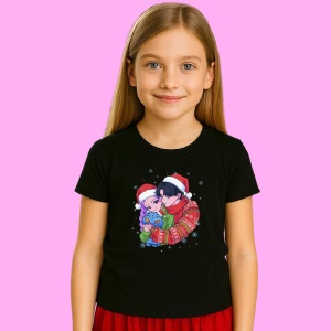 Tricou Huntrix K Pop Hunters Demon Cuplu Anime Imbratisare Pisica Albastra, din bumbac 100%, tricou negru, Copii | Dama | Barbat - Img 2
