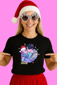 Tricou Huntrix K Pop Hunters Demon Cuplu Imbratisat Pisica Albastra, din bumbac 100%, tricou negru, Copii | Dama | Barbat