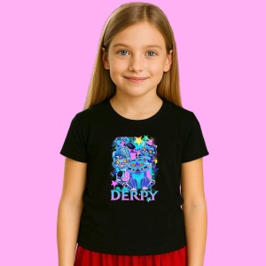 Tricou Huntrix K Pop Hunters Demon Derpy Pisica Tripla Stil Neon, din bumbac 100%, tricou negru, Copii | Dama | Barbat - Img 2