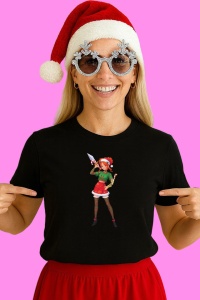 Tricou Huntrix K Pop Hunters Demon Fata Costum Verde Spiridus Craciun, din bumbac 100%, tricou negru, Copii | Dama | Barbat - Img 2