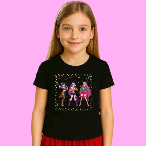 Tricou Huntrix K Pop Hunters Demon Grup Fete Full Body Cerc, din bumbac 100%, tricou negru, Copii | Dama | Barbat - Img 2