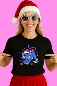 Tricou Huntrix K Pop Hunters Demon Pisica Albastra Santa Cu Cadouri, din bumbac 100%, tricou negru, Copii | Dama | Barbat