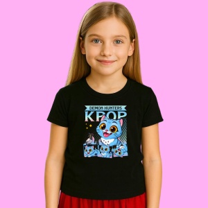 Tricou Huntrix K Pop Hunters Demon Pisica Mare Kpop Poster, din bumbac 100%, tricou negru, Copii | Dama | Barbat