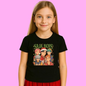 Tricou Huntrix K Pop Hunters Demon Saiyaboys Grup Baieti Design Artistic, din bumbac 100%, tricou negru, Copii | Dama | Barbat