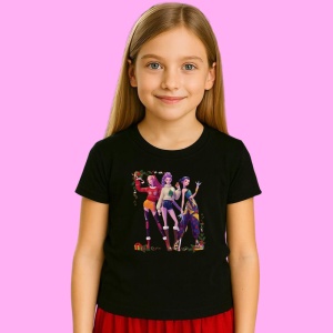 Tricou Huntrix K Pop Hunters Demon Trio Fete Full Body Craciun, din bumbac 100%, tricou negru, Copii | Dama | Barbat - Img 2