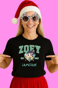 Tricou Huntrix K Pop Hunters Demon Zoey Portret Chibi Huntrix, din bumbac 100%, tricou negru, Copii | Dama | Barbat - Img 3