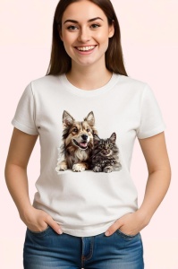 Tricou Husky Siberian si pisica gri legatura puternica Copii | Dama | Barbat Barbat - Img 3