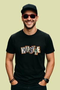 Tricou Hustle Text Urban, din bumbac 100%, tricou negru, Dama | Barbat - Img 2