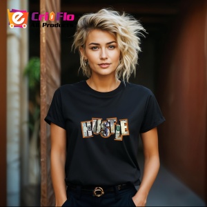 Tricou Hustle Text Urban, din bumbac 100%, tricou negru, Dama | Barbat - Img 6