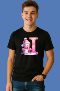 Tricou I Litera Craciun Roz Cu Om De Zapada Fulgi De Zapada, din bumbac 100% Copii | Dama | Barbat - Img 2