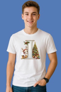 Tricou I Litere Craciun Cu Ren, Brad, Luminite Si Cadouri, din bumbac 100% Copii | Dama | Barbat
