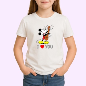 Tricou I Love You Mickey Mouse Cantand La Chitara, din bumbac 100% , tricou alb pentru Copii | Dama | Barbat - Img 2
