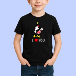 Tricou I Love You Minnie Mouse Cu Inima Rosie, din bumbac 100%, tricou negru Copii | Dama | Barbat - Img 2