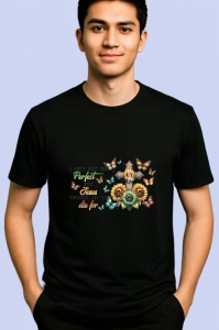 Tricou I may not be perfect but thankful design cu fluturi si floarea soarelui Copii | Dama | Barbat Barbat - Img 4