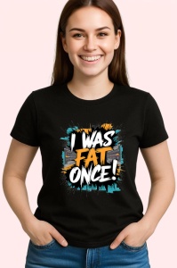 Tricou I Was Fat Once Text Motive Albastru, Copii | Dama | Barbat, culoare negru - Img 3