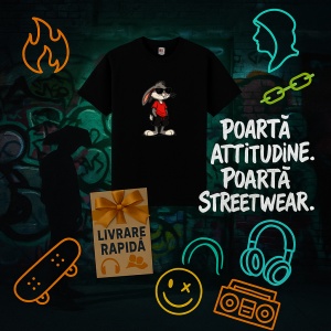 Tricou Iepure Cool Gangsta Street Negru, Copii | Dama | Barbat - Img 5