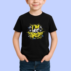 Tricou Im Not Tired Text Galben, Copii | Dama | Barbat, culoare negru - Img 3