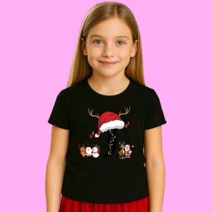 Tricou J Litera Cu Luminite Reni Si Mos Craciun, din bumbac 100% Copii | Dama | Barbat - Img 3