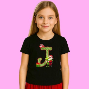 Tricou J Litere Craciun Cu Mos Si Grinch, din bumbac 100% Copii | Dama | Barbat - Img 2