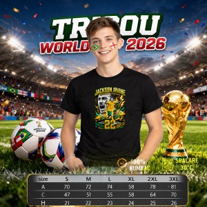 Tricou Jackson Irvine Australia World Cup Fifa 2026, din bumbac 100%, tricou negru, Copii | Dama | Barbat - Img 6