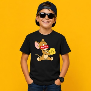 Tricou Jerry Soricelul Cutie Branza Design Urban Red Box Logo, din bumbac 100%, tricou negru, Copii | Dama | Barbat