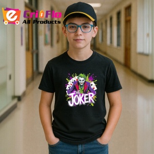 Tricou Joker fundal mov privire in jos, Copii | Dama | Barbat , tricou negru