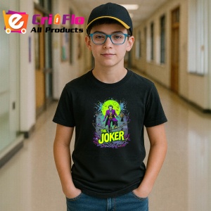 Tricou Joker fundal neon verde mov modern, Copii | Dama | Barbat , tricou negru - Img 6