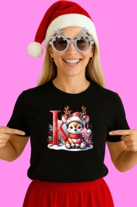 Tricou K Litera Craciun Cu Ren Si Fulgi, din bumbac 100% Copii | Dama | Barbat - Img 3