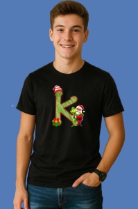 Tricou K Litere Craciun Cu Mos Si Grinch, din bumbac 100% Copii | Dama | Barbat