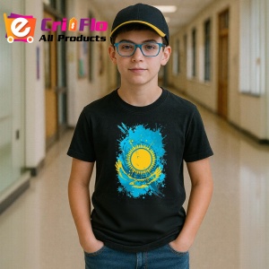 Tricou Kazakhstan Steag Splash Art, Copii | Dama | Barbat, culoare negru - Img 10