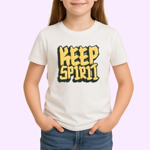 Tricou Keep Spirit Font 3D Galben Text Motivational, din bumbac 100% , tricou alb pentru Copii | Dama | Barbat - Img 2
