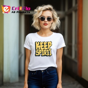 Tricou Keep Spirit Font 3D Galben Text Motivational, din bumbac 100% , tricou alb pentru Copii | Dama | Barbat - Img 8