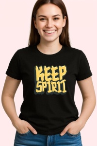 Tricou Keep Spirit Font 3D Galben Text Motivational, din bumbac 100%, tricou negru Copii | Dama | Barbat - Img 3