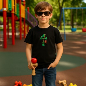 Tricou Kendama jungla verde cu papagal si maimuta, din bumbac 100%, tricou negru pentru Copii | Dama | Barbat - Img 2