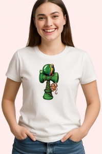 Tricou Kendama jungla verde cu papagal si maimuta, din bumbac 100%, tricou alb, Copii | Dama | Barbat - Img 2