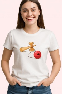 Tricou Kendama simpla desen realist in miscare, din bumbac 100%, tricou alb, Copii | Dama | Barbat - Img 2