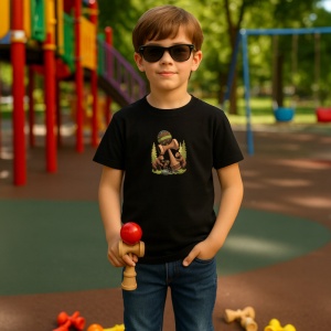 Tricou Kendama ursi in padure design natural, din bumbac 100%, tricou negru pentru Copii | Dama | Barbat - Img 2
