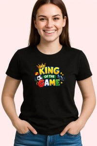 Tricou King Of The Game Minge Fotbal Coroana V1, din bumbac 100%, tricou negru Copii | Dama | Barbat