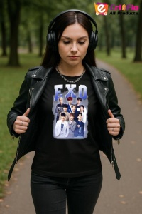 Tricou KPOP dama cu trupa formatia EXO 9 , music Coreean 208 - Img 5