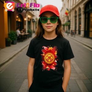 Tricou Kyrgyzstan Steag Splash Art, Copii | Dama | Barbat, culoare negru - Img 7