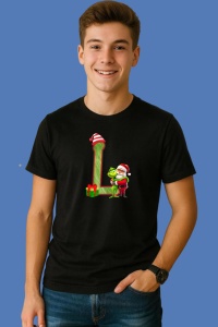 Tricou L Litere Craciun Cu Mos Si Grinch, din bumbac 100% Copii | Dama | Barbat - Img 2