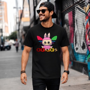 Tricou La Bubu Ursulet In Costum Iepure Logo Colorat Urban Hypebeast Style, din bumbac 100%, tricou negru, Copii | Dama | Barbat - Img 5