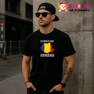Tricou La Multi Ani Romania Harta Tricolor Steag, din bumbac 100%, tricou negru Copii | Dama | Barbat - Img 6