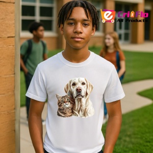 Tricou Labrador Retriever si pisica tabby prieteni adorabili Copii | Dama | Barbat Barbat - Img 7